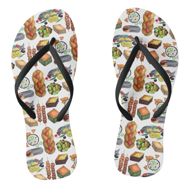 Chinelos Comidas mediterrânicas Impressão grécia da Grécia  (Pé da cama)