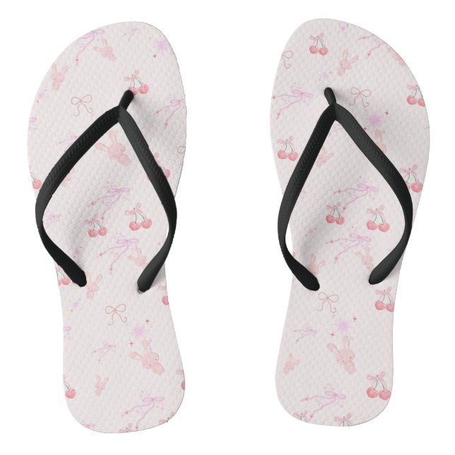 Chinelos Coquette Style Flip-Flops with Bunnies & Cherries  (Pé da cama)