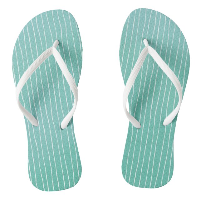 Chinelos Cor Verde Azul Teal com Stripes Brancas (Pé da cama)