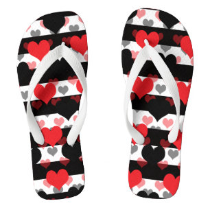 Chinelos Corações de Amor Preto Vermelho com Stripes Branca