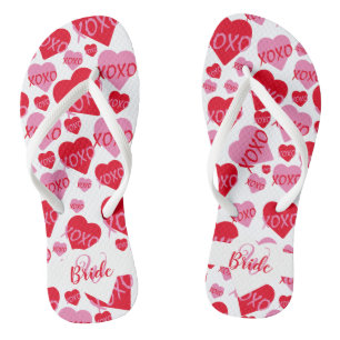 Chinelos Corações Padrão XOXO Amor Noiva Monograma Branco