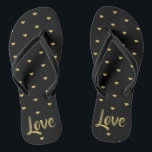 Chinelos Corações pretos & Dourados do amor<br><div class="desc">Muito na moda e muito chique,  o deleite você mesmo ou o alguém especial a estes preto e ouro ame chinelos dos corações.</div>