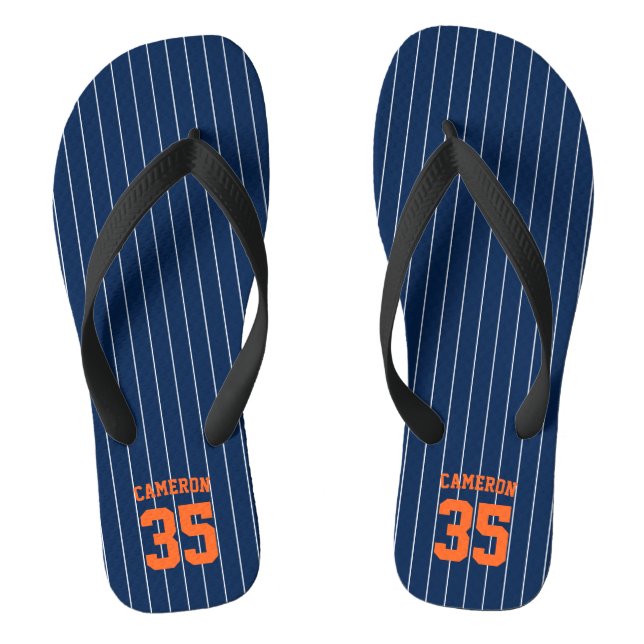Chinelos Cores Editáveis Baseball Jersey Stripes Name (Pé da cama)