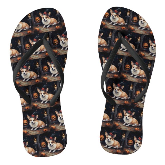 Chinelos Corgi Abóboras Halloween Assustador (Pé da cama)