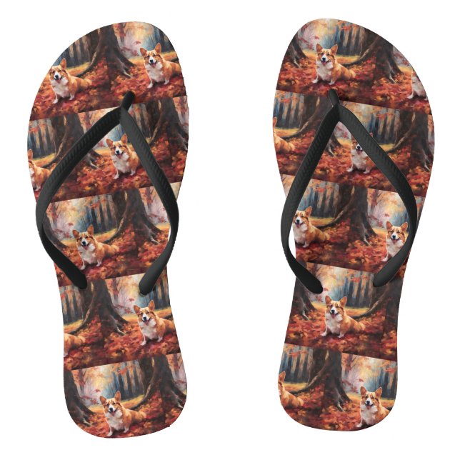 Chinelos Corgi no Outono Folhas Caídas Inspiram (Pé da cama)