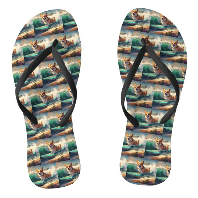 Chinelos Corgi  Pintura de Surf na Praia (Pé da cama)