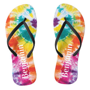 Chinelos Coringa Tie Dye Colorido Nome Personalizado Férias