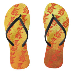 Chinelos Corpo Vermelho de Ano Rato Chinês, Cortado de Dour