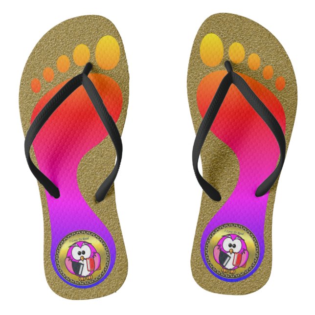 Chinelos Coruja rosa e branca com livros escolares e ouro (Pé da cama)