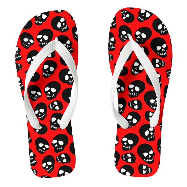 Chinelos Cránios Pretos Aleatórios em Vermelho (Pé da cama)