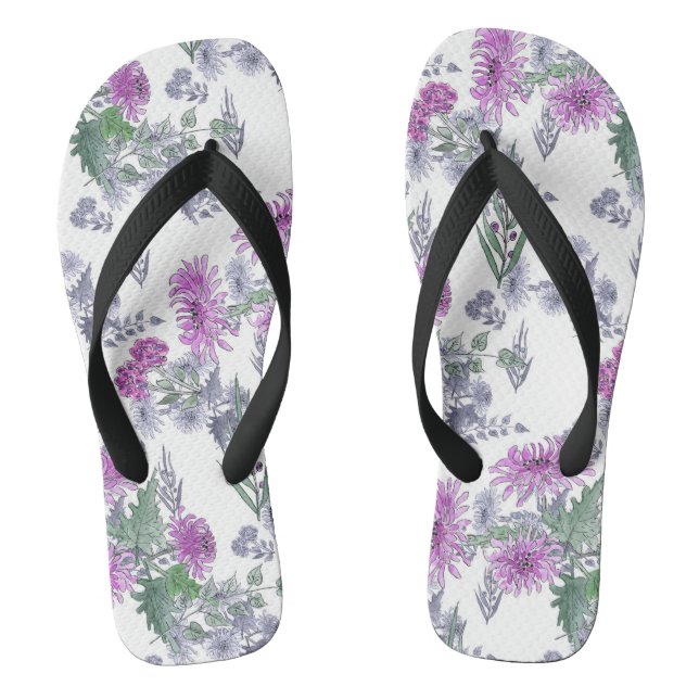 Chinelos Crysanthemo aquarela flores pequenas cor-de-rosa v (Pé da cama)