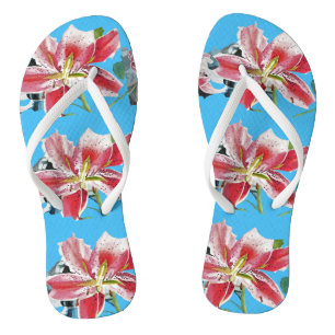 Chinelos Cuecas femininas de lírio azul vermelho com flores