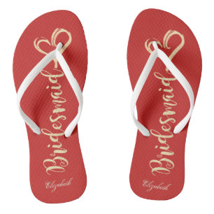 Chinelos Dama de Honra Brilho Dourado,Coração,Vermelho -Per