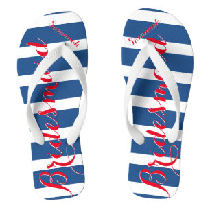 Chinelos Dama de honra personalizada vermelho branco azul