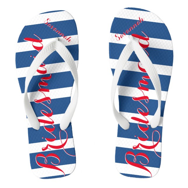 Chinelos Dama de honra personalizada vermelho branco azul (Pé da cama)