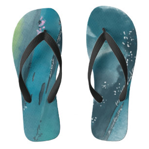 Chinelos Dark Teal Artsy Abstrato Watercolor Moderno