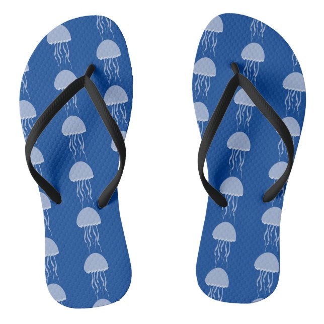 Chinelos de Dedão com Padrão Azul de Águas-Vivas d (Pé da cama)