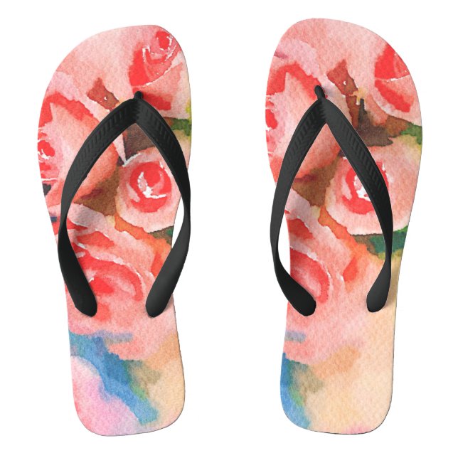 Chinelos de Dedo com Design de Rosa em Aquarela (Pé da cama)