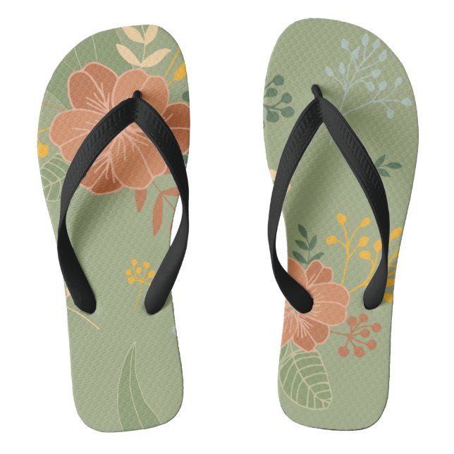 chinelos de flor laranja verde (Pé da cama)