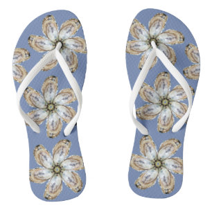 Chinelos De Flor Ostra - Design A Azul Claro