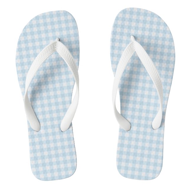 Chinelos de Gingham Azul Pastel Adulto, Largas Pre (Pé da cama)