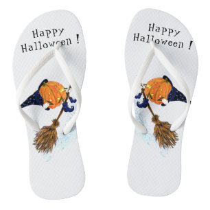 Chinelos de Halloween Bruxa Abóbora Vassoura Voado