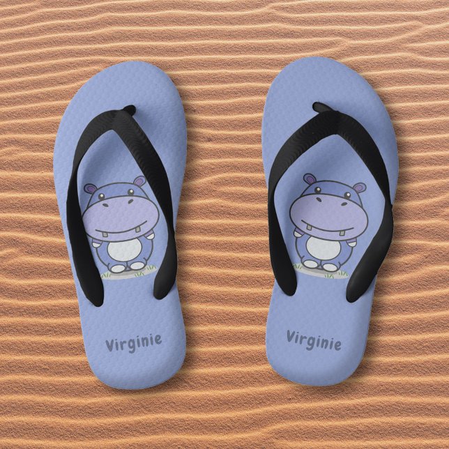Chinelos de Hippo Blue Kid bonitos (Cartoon Cute Hippo Blue Flip Flops)