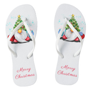Chinelos de Natal Feliz Gnomo com presentes