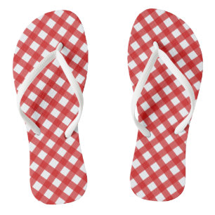 Chinelos de Padrão de Gingham Vermelho