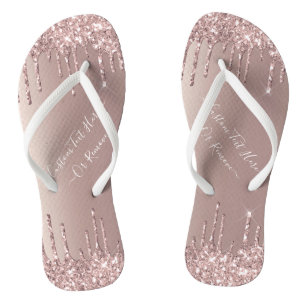Chinelos de Purpurina Dourado Rosa com Texto Perso