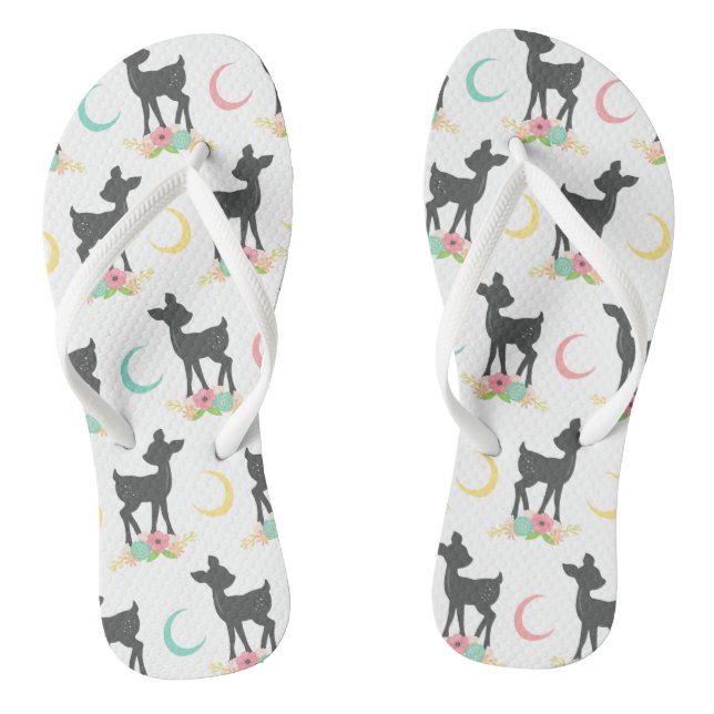 Chinelos Deer Pattern, Baby Deer, Boho, Flores, Lua (Pé da cama)