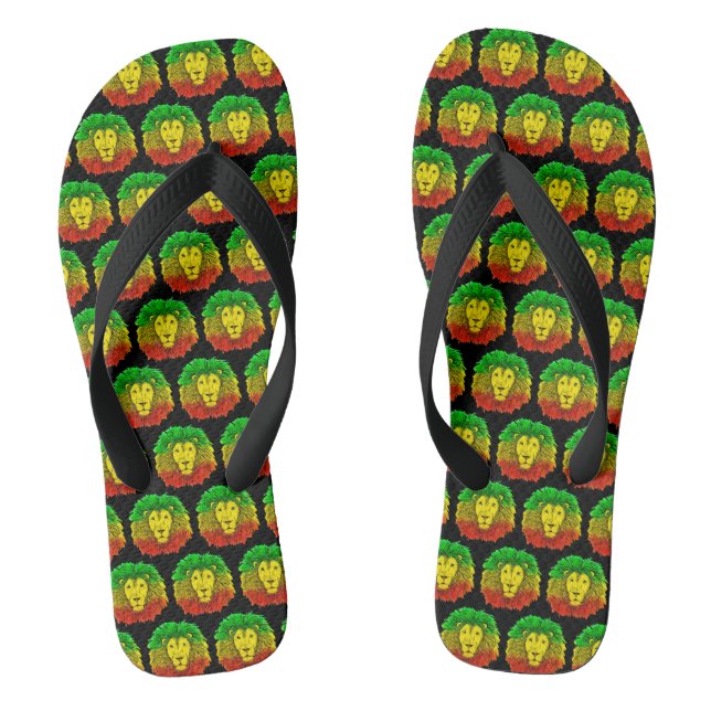Chinelos Desenho da cabeça de leão Rasta vermelho amarelo v (Pé da cama)