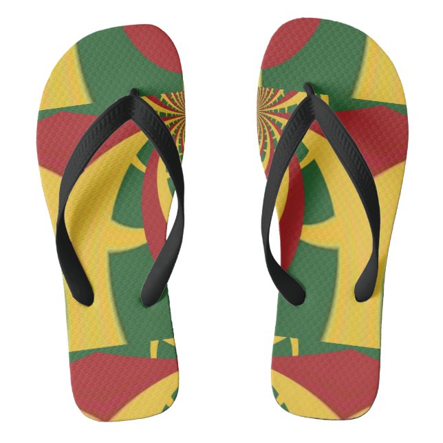 Chinelos Design de Cores Rasta Vermelho Dourado Verde (Pé da cama)