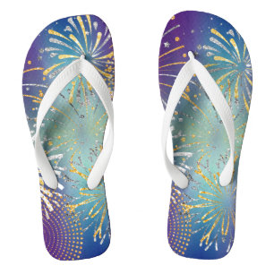 Chinelos Design do Fireworks com Faux Dourado & Silver Sacu