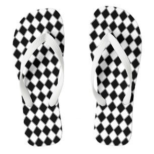 Chinelos Diamante Preto e Branco com Padrão Argyle
