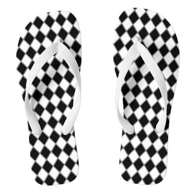Chinelos Diamante Preto e Branco com Padrão Argyle (Pé da cama)