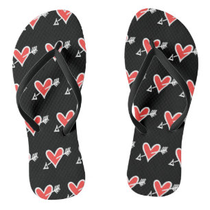Chinelos do Coração de Amor Preto e Vermelho