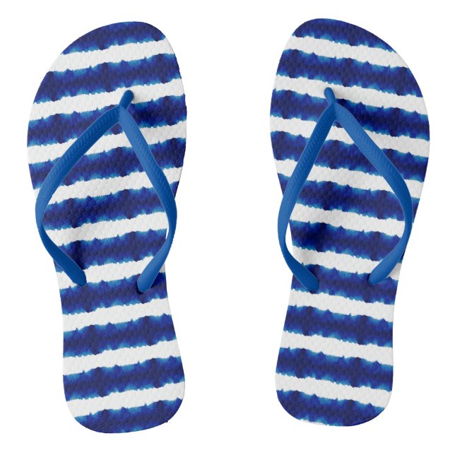 Chinelos do padrão Shibori Blue Stripe Tie Dye (Pé da cama)