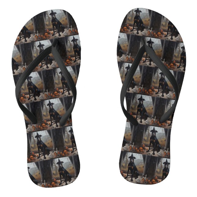 Chinelos Doberman Pumpkins Halloween Scary (Pé da cama)