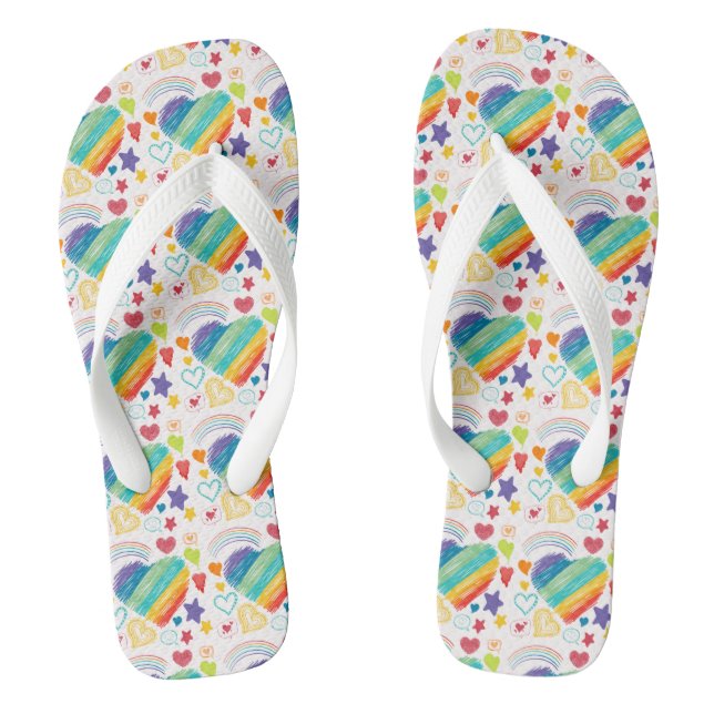 Chinelos Doodle Rainbow Heart Pattern (Pé da cama)