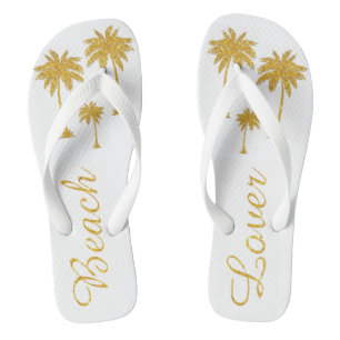 Chinelos Dourada Glitter Tropical Beach Lover White