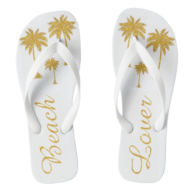 Chinelos Dourada Glitter Tropical Beach Lover White (Pé da cama)