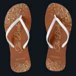 Chinelos Dourado lugar no Elegante Laranja Rust O Casamento<br><div class="desc">Dance a noite fora com essas belas chinelos de casamento. Projetados para a noiva, eles apresentam um design simples mas elegante com letras douradas em um fundo cor laranja ou cinza queimada e ricos de rendas e espirais. Uma bela maneira de se manter rico e apropriado enquanto dá uma pausa...</div>