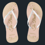 Chinelos Dourado lugar no Pêssego Coral O Casamento Elegant<br><div class="desc">Dance a noite fora com essas belas chinelos de casamento. Projetados para a noiva, eles apresentam um design simples, mas elegante, com letras douradas em um fundo cor de laranja claro ou de pêssego coral e ricos e espirais de rendas e ouros. Uma bela maneira de se manter rico e...</div>