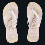 Chinelos Dourado lugar no pincel cor-de-rosa noiva Casament<br><div class="desc">Dance a noite fora com essas belas chinelos de casamento. Projetados para a noiva, eles apresentam um design simples, mas elegante, com letras douradas em um fundo rosado claro e cor-de-rosa, e ricos de rendas e espirais. Uma bela maneira de se manter rico e apropriado enquanto dá uma pausa nos...</div>