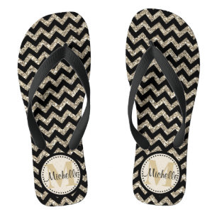 Chinelos Dourado personalizado Black Chevron Silver