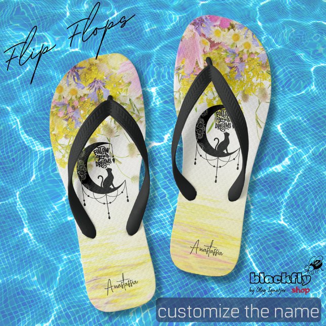 Chinelos Dreamcatcher com gato | Siga a praia dos seus sonh (Criador carregado)