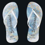 Chinelos Dusty Blue Watercolor Dourado Bridesmaid Favor<br><div class="desc">Vocês vão adorar este poeirento design de aquarela azul com círculo geométrico dourado e brilho. Excelente para o seu local de casamento!</div>