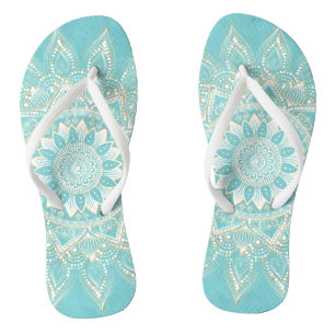 Chinelos Elegante Dourado Mandala Sky Blue Design