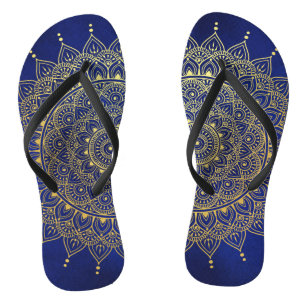 Chinelos Elegante Dourado no Floral Azul Profundo Henna Man